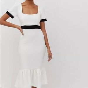 ASOS DESIGN white and black mono rib midi dress with pep hem NWT